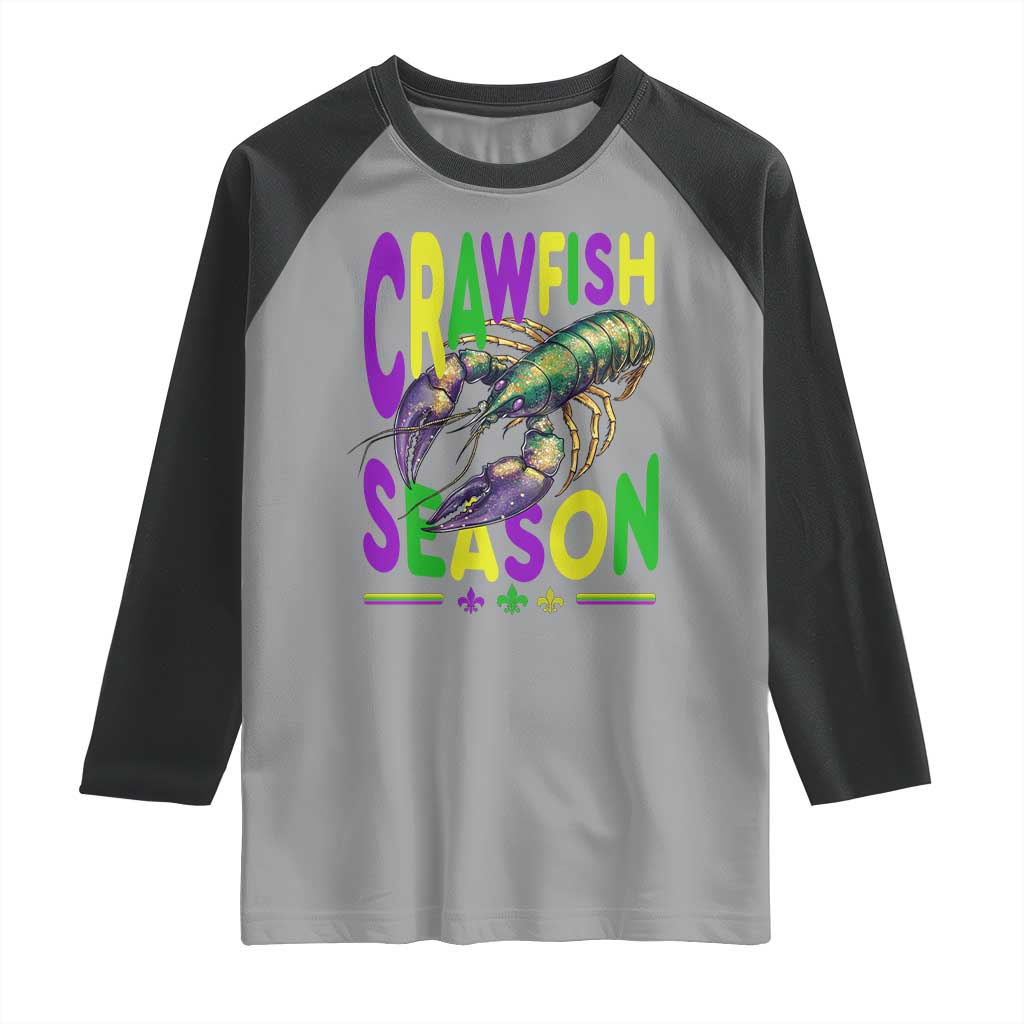 Funny Cajun Crawfish Boil Mardi Gras Raglan Shirt Crawfish Season Fleur De Lis