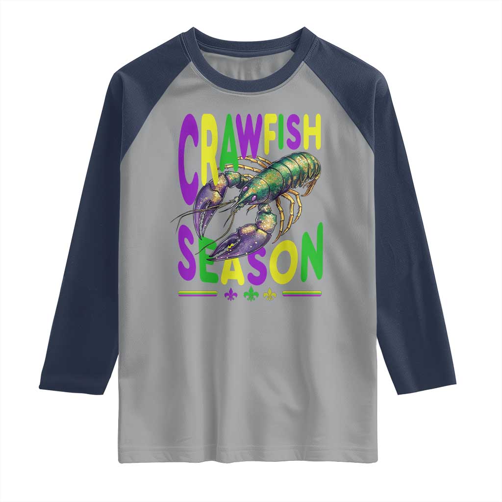 Funny Cajun Crawfish Boil Mardi Gras Raglan Shirt Crawfish Season Fleur De Lis