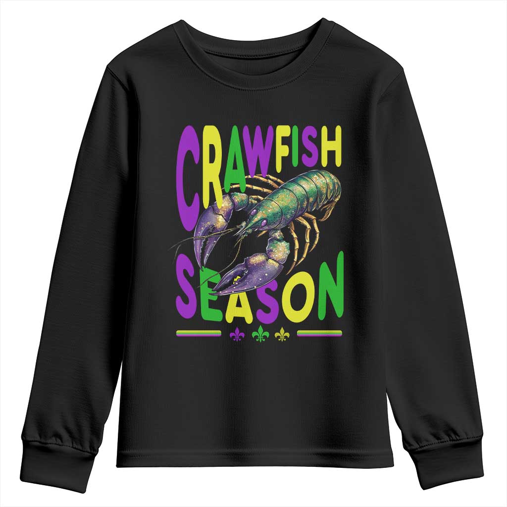 Funny Cajun Crawfish Boil Mardi Gras Youth Sweatshirt Crawfish Season Fleur De Lis