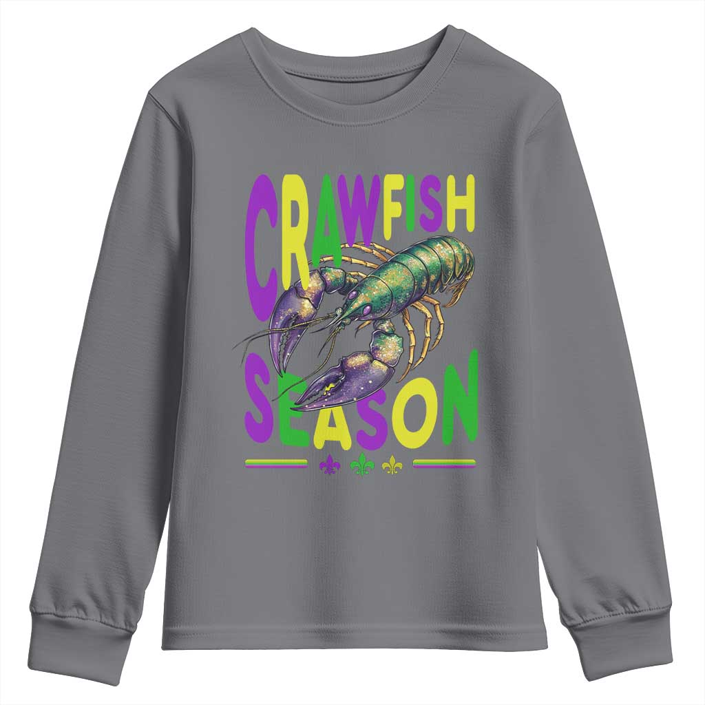 Funny Cajun Crawfish Boil Mardi Gras Youth Sweatshirt Crawfish Season Fleur De Lis