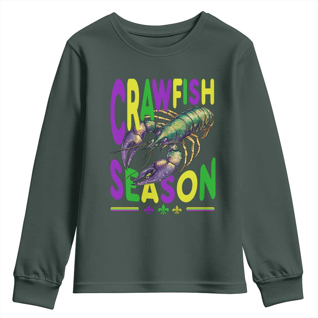 Funny Cajun Crawfish Boil Mardi Gras Youth Sweatshirt Crawfish Season Fleur De Lis