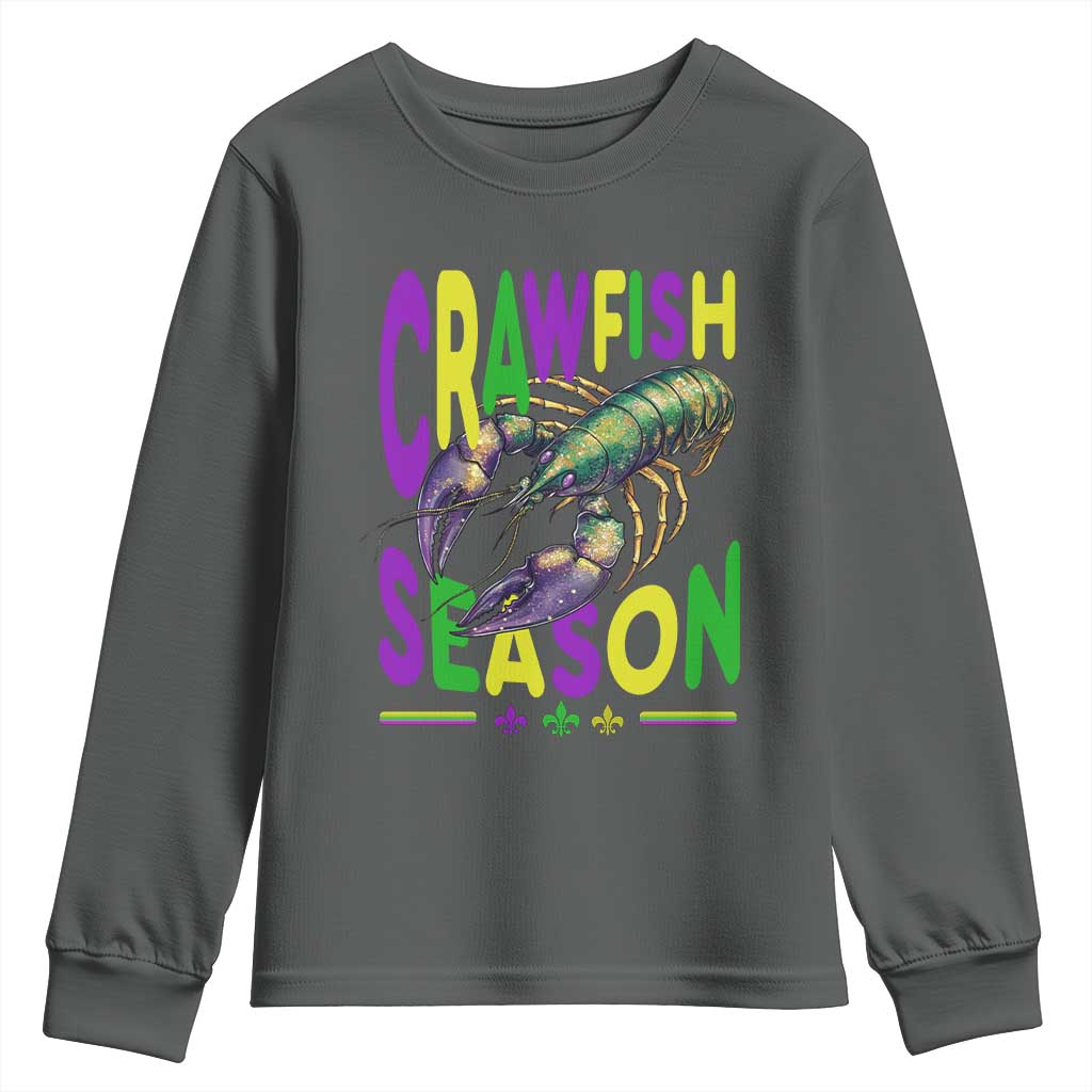 Funny Cajun Crawfish Boil Mardi Gras Youth Sweatshirt Crawfish Season Fleur De Lis