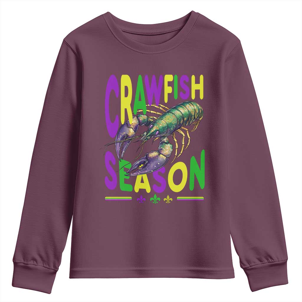 Funny Cajun Crawfish Boil Mardi Gras Youth Sweatshirt Crawfish Season Fleur De Lis