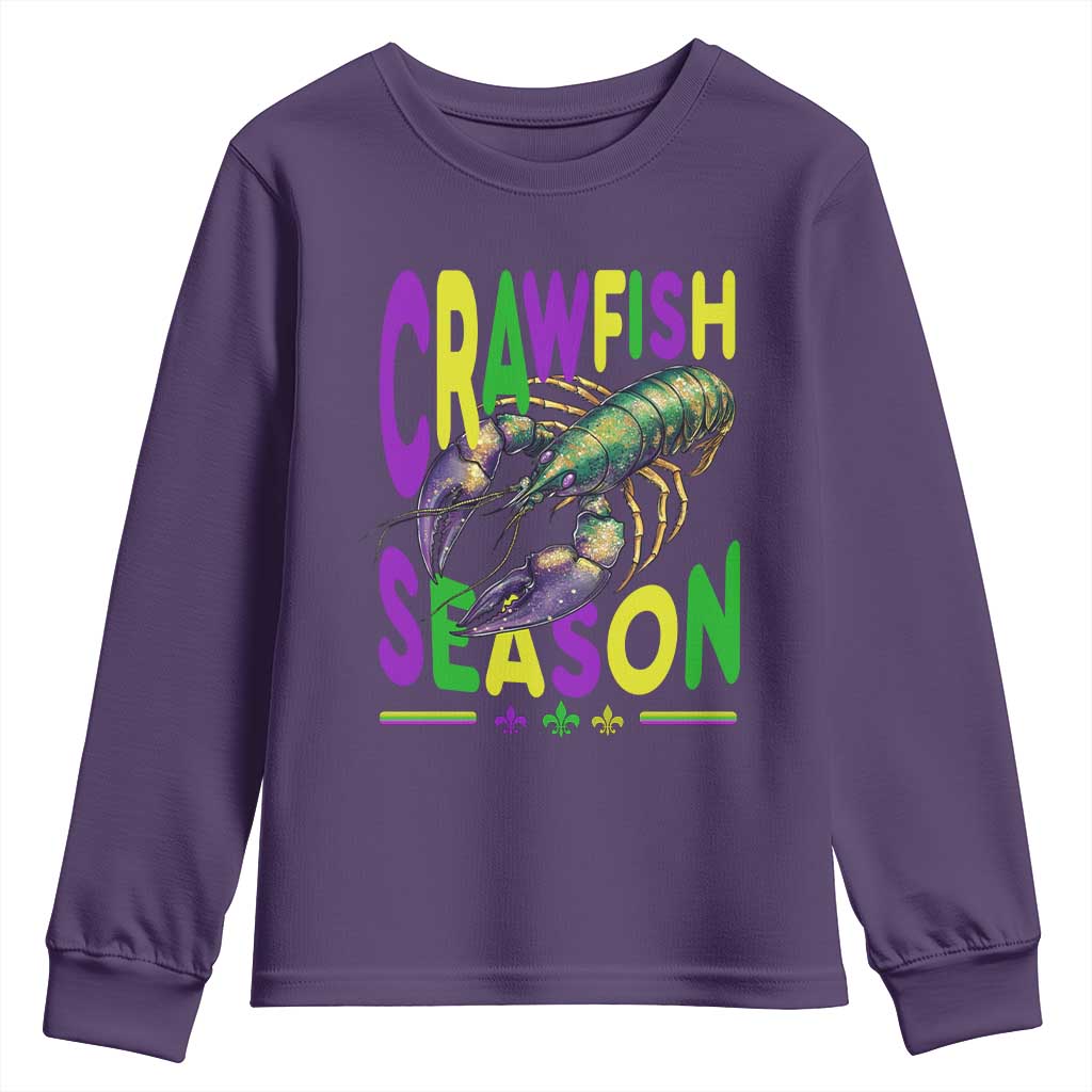 Funny Cajun Crawfish Boil Mardi Gras Youth Sweatshirt Crawfish Season Fleur De Lis