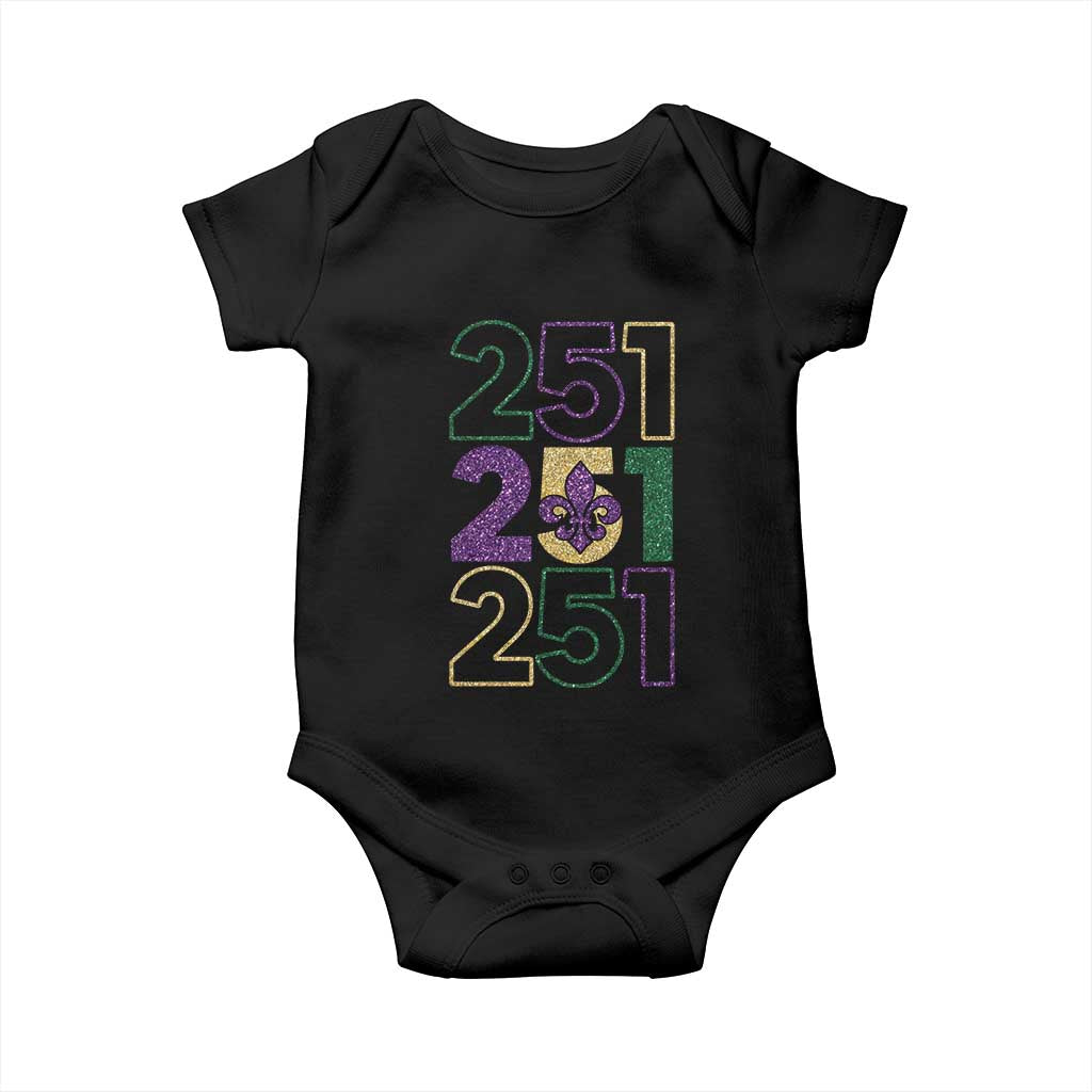 Funny Mobile Mardi Gras 251 Baby Onesie Glitter Print Area Code