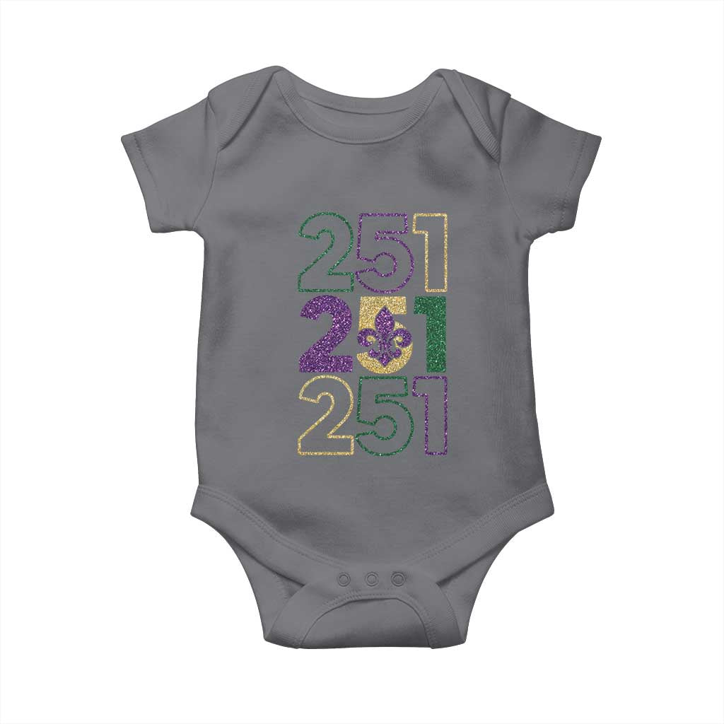 Funny Mobile Mardi Gras 251 Baby Onesie Glitter Print Area Code