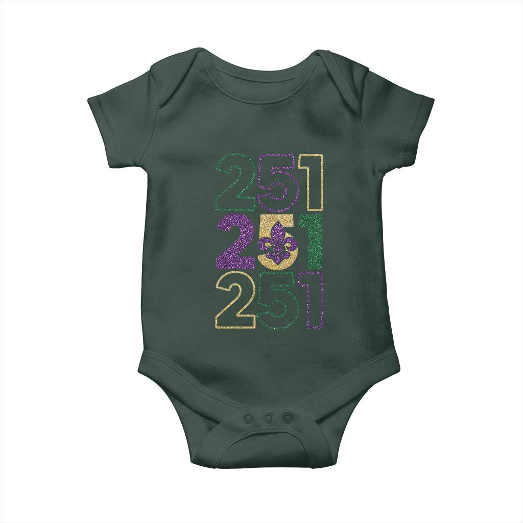 Funny Mobile Mardi Gras 251 Baby Onesie Glitter Print Area Code