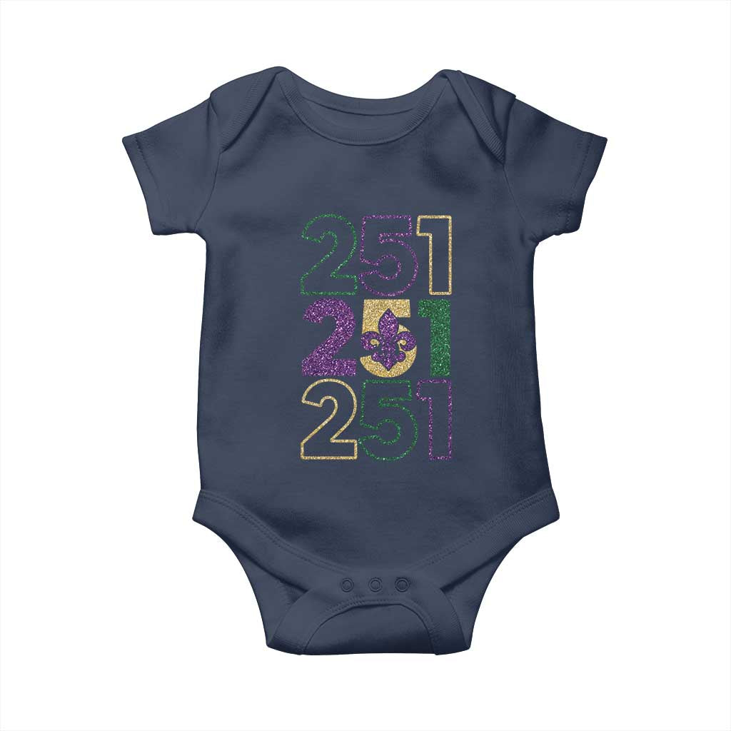 Funny Mobile Mardi Gras 251 Baby Onesie Glitter Print Area Code