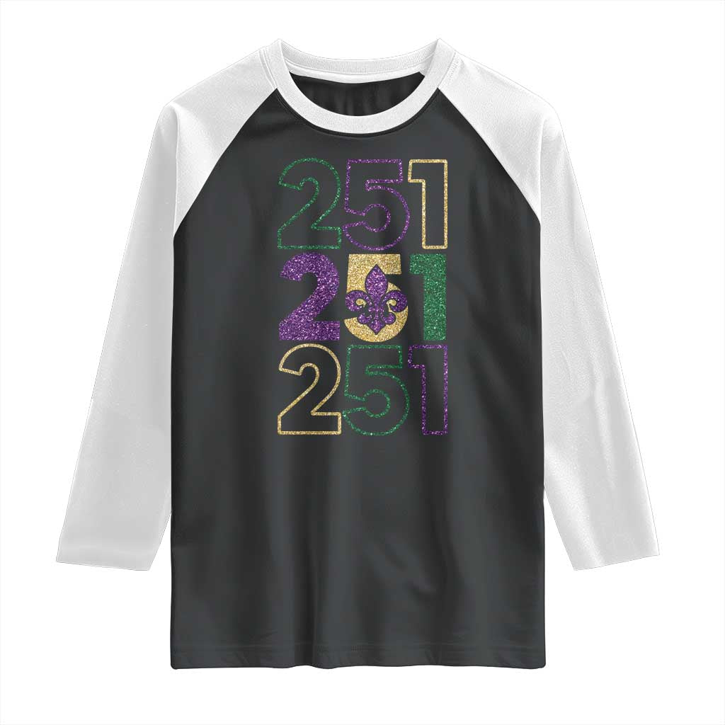 Funny Mobile Mardi Gras 251 Raglan Shirt Glitter Print Area Code