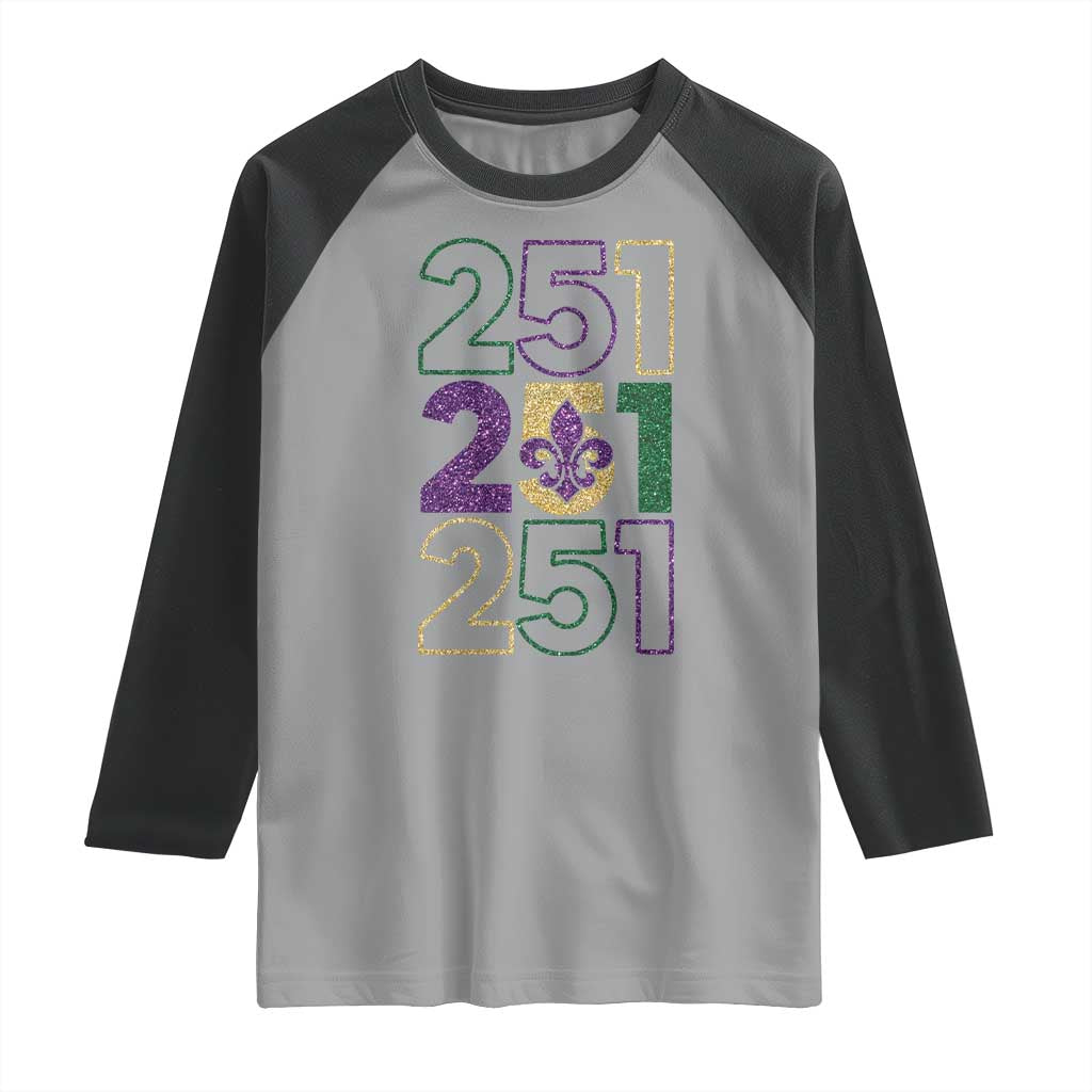 Funny Mobile Mardi Gras 251 Raglan Shirt Glitter Print Area Code