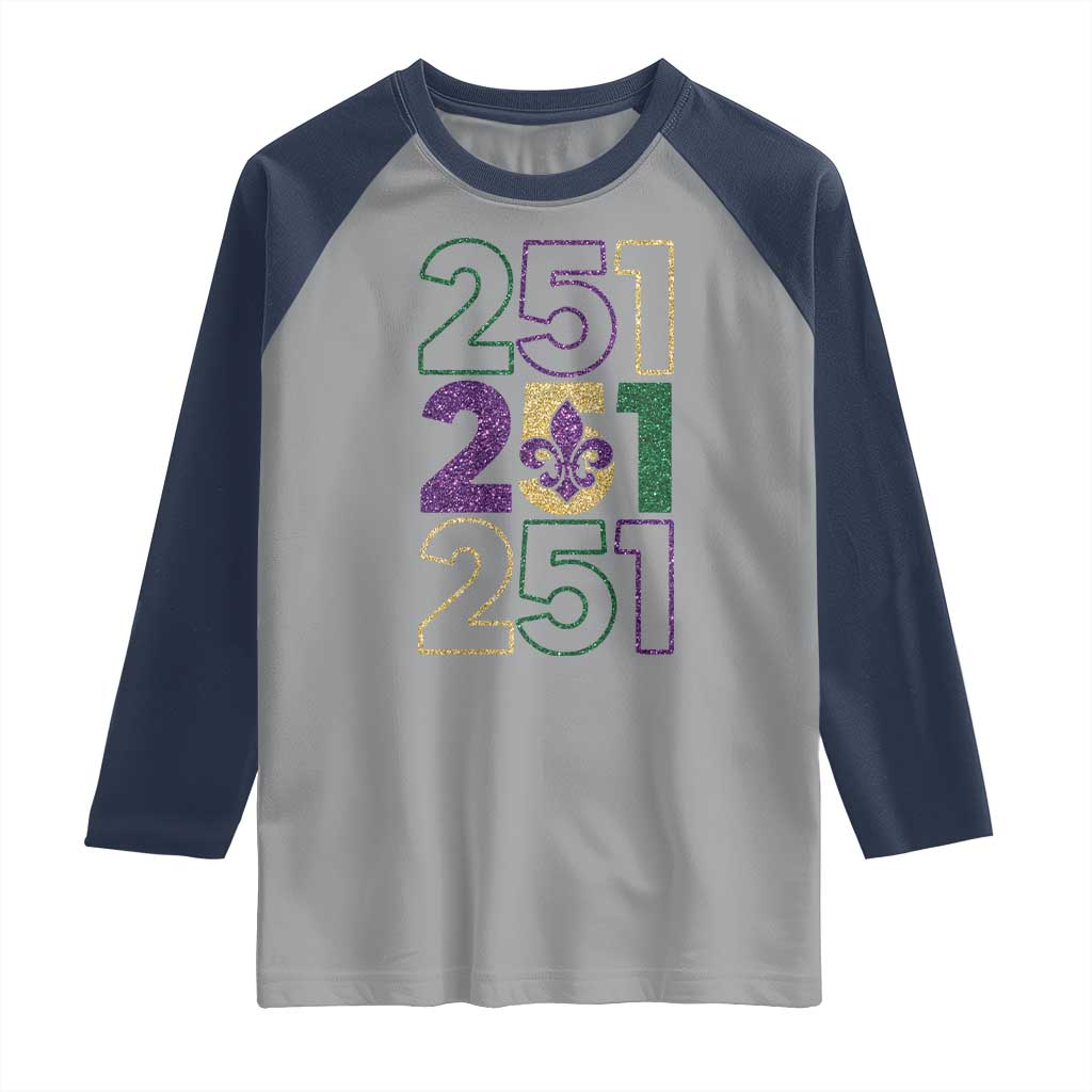 Funny Mobile Mardi Gras 251 Raglan Shirt Glitter Print Area Code
