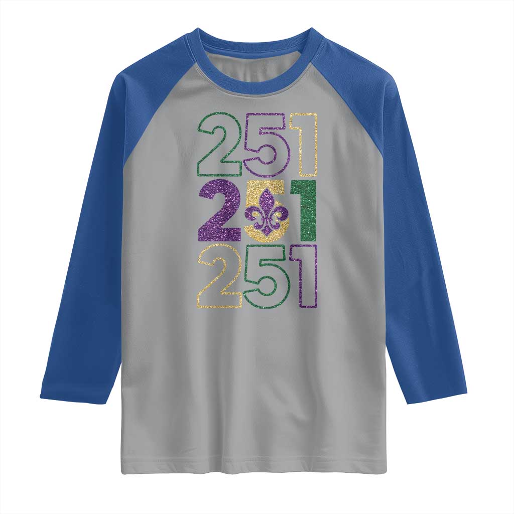 Funny Mobile Mardi Gras 251 Raglan Shirt Glitter Print Area Code