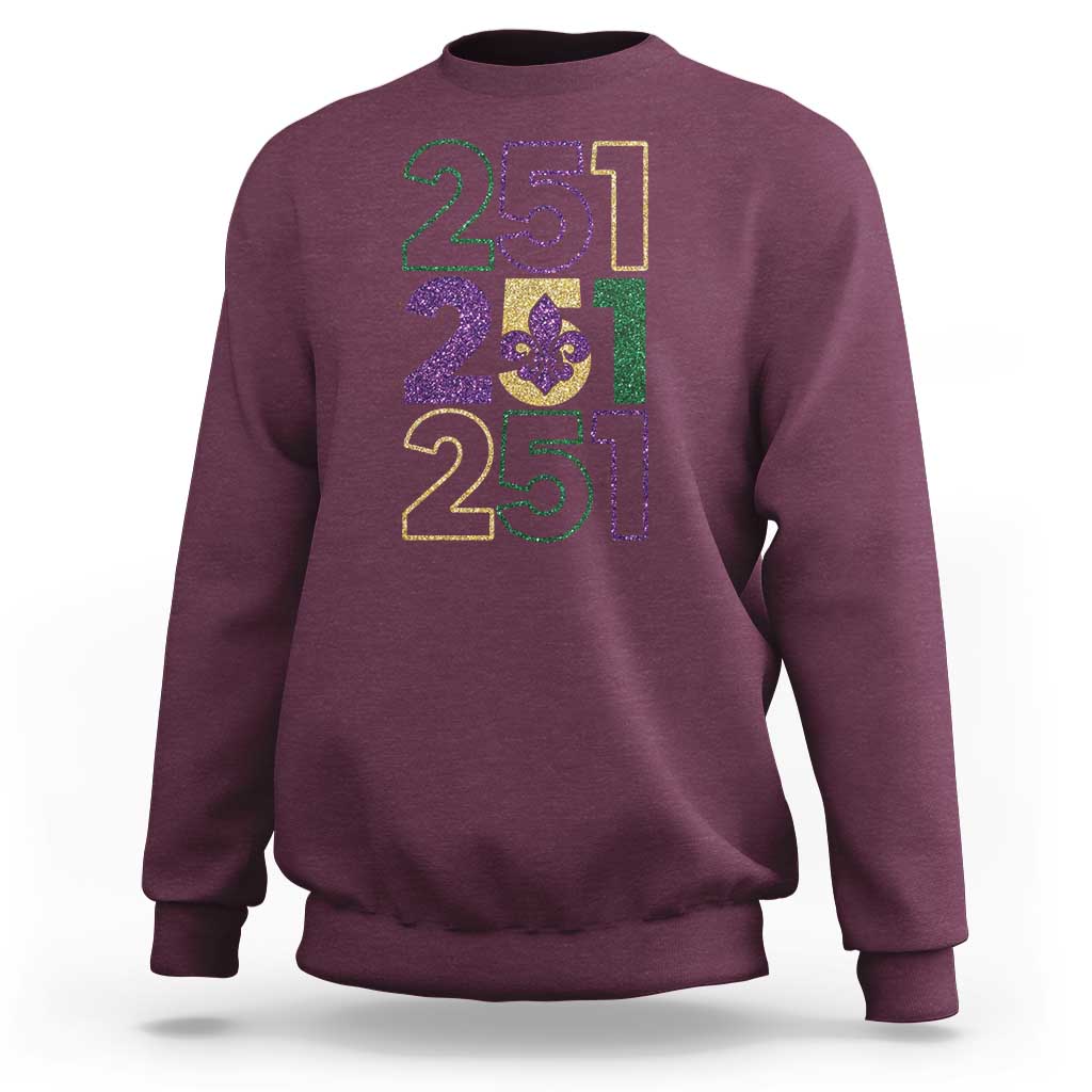 Funny Mobile Mardi Gras 251 Sweatshirt Glitter Print Area Code
