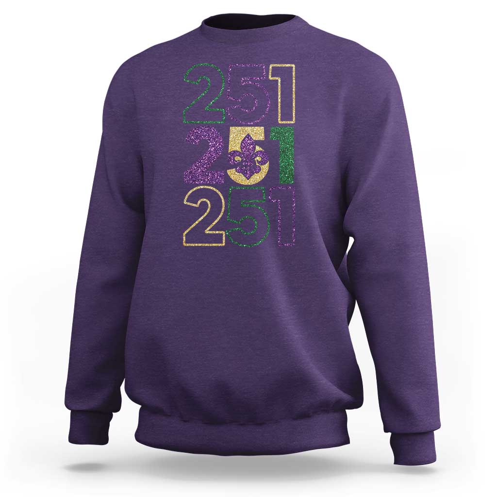 Funny Mobile Mardi Gras 251 Sweatshirt Glitter Print Area Code