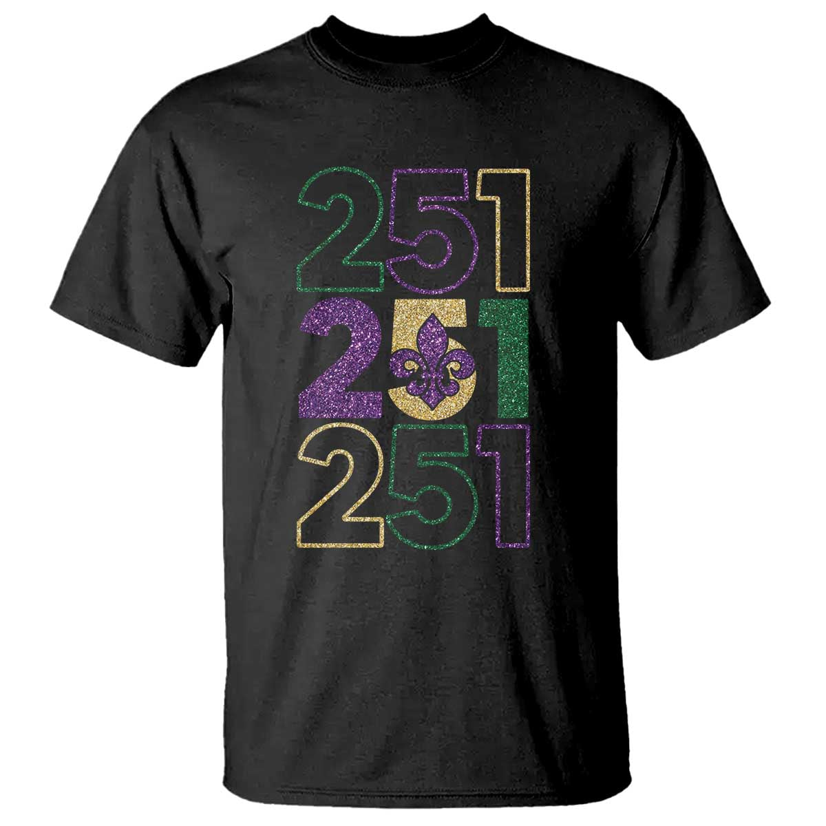 Funny Mobile Mardi Gras 251 T Shirt Glitter Print Area Code