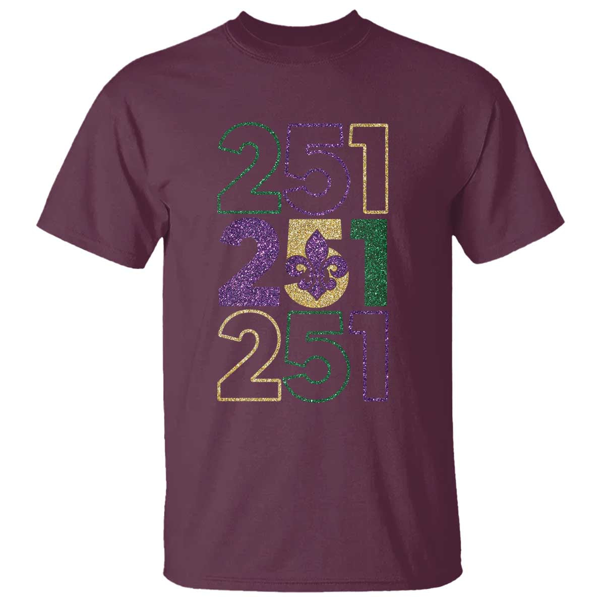 Funny Mobile Mardi Gras 251 T Shirt Glitter Print Area Code