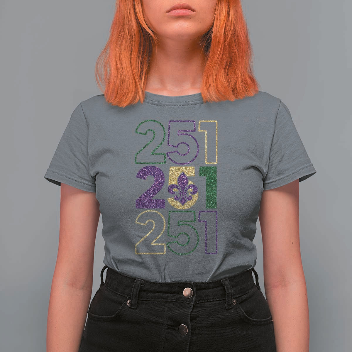 Funny Mobile Mardi Gras 251 T Shirt For Women Glitter Print Area Code