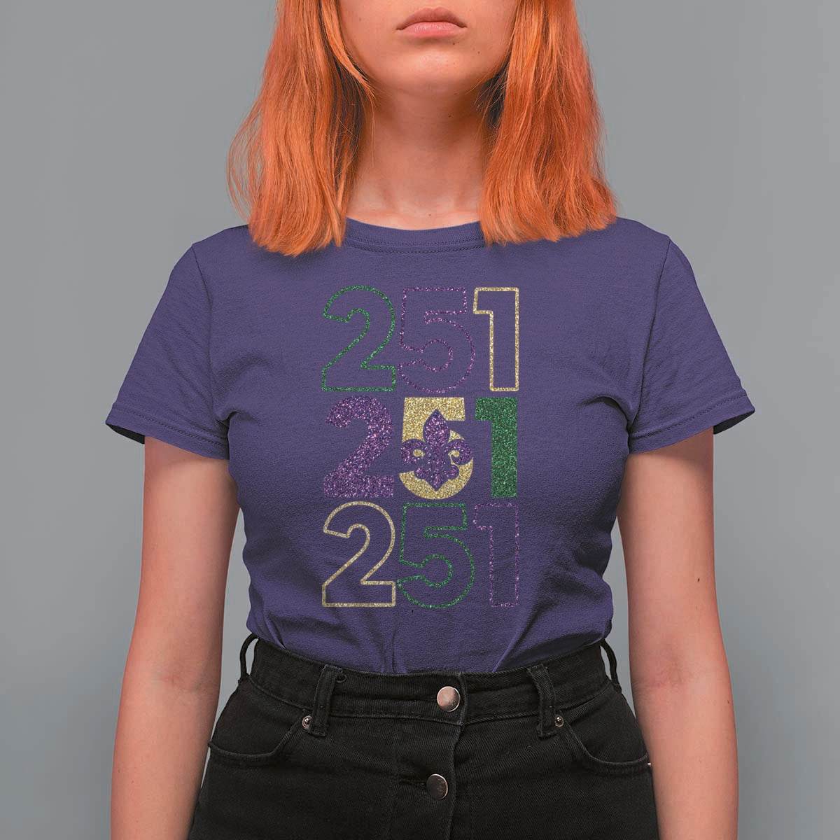 Funny Mobile Mardi Gras 251 T Shirt For Women Glitter Print Area Code