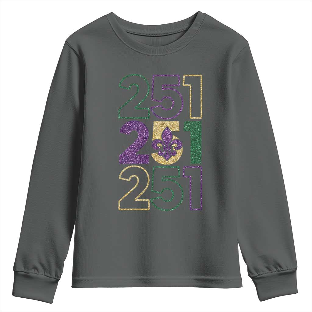 Funny Mobile Mardi Gras 251 Youth Sweatshirt Glitter Print Area Code