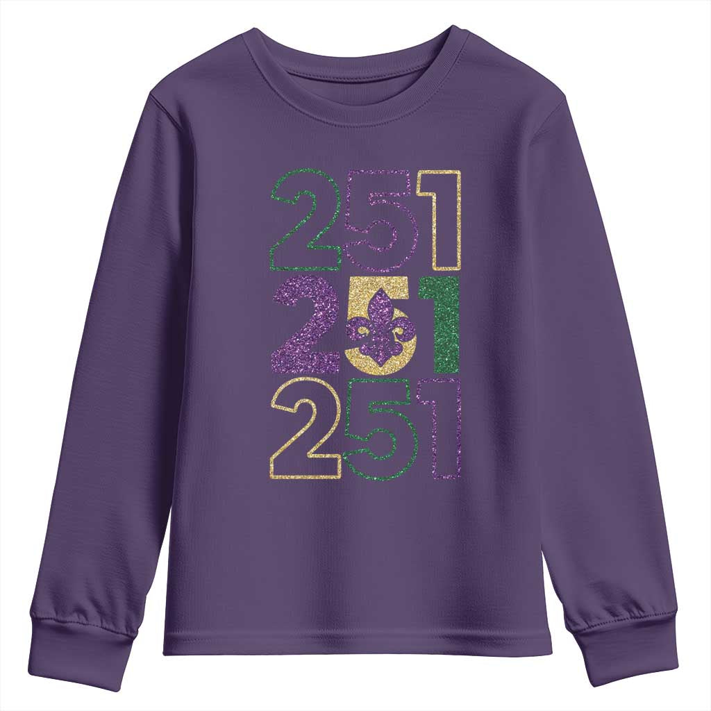 Funny Mobile Mardi Gras 251 Youth Sweatshirt Glitter Print Area Code