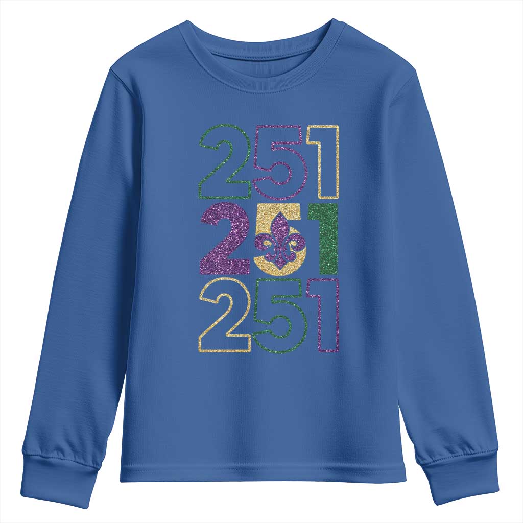 Funny Mobile Mardi Gras 251 Youth Sweatshirt Glitter Print Area Code