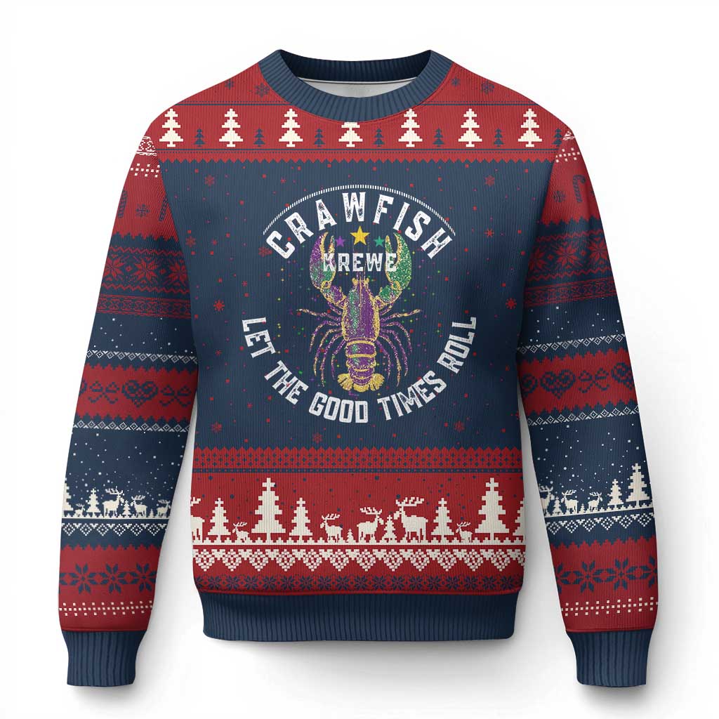 Crawfish Krewe Let The Good Times Roll Ugly Christmas Sweater Funny Mardi Gras