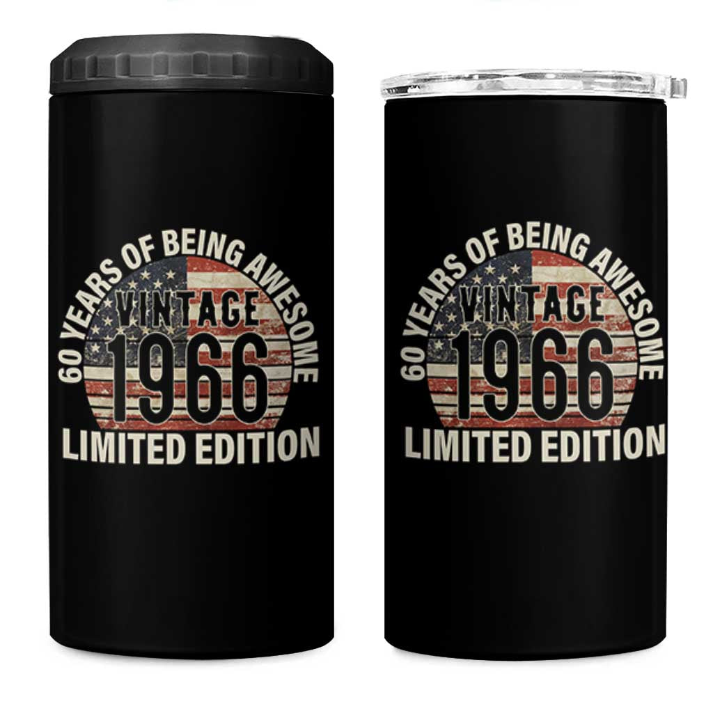 60th Birthday 4 in 1 Can Cooler Tumbler Vintage 1966 Limited Edition 60 Years Of Being Awesome American Flag - Wonder Print Shop