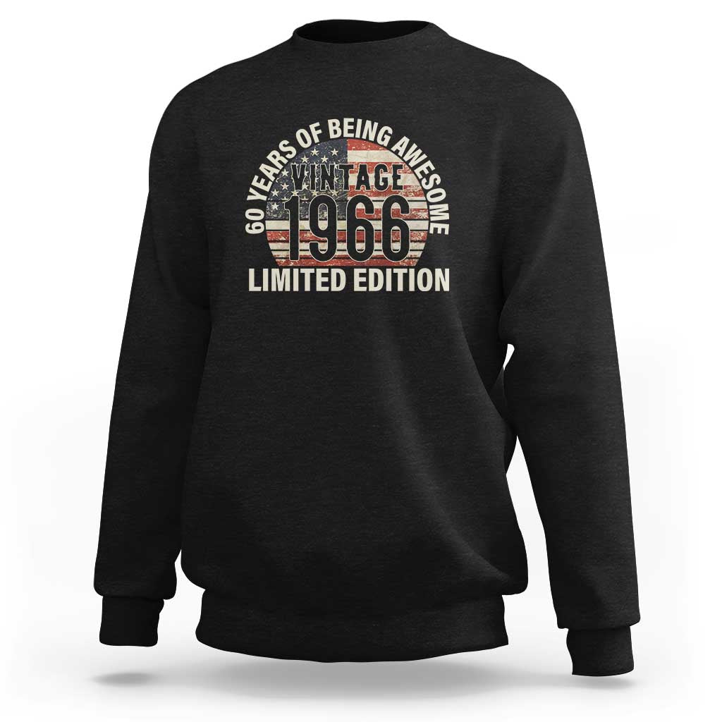 60th Birthday Sweatshirt Vintage 1966 Limited Edition 60 Years Of Being Awesome American Flag - Wonder Print Shop