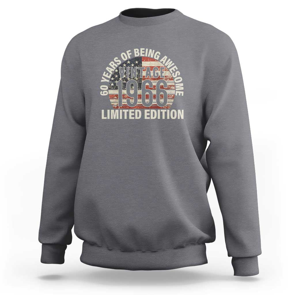 60th Birthday Sweatshirt Vintage 1966 Limited Edition 60 Years Of Being Awesome American Flag - Wonder Print Shop