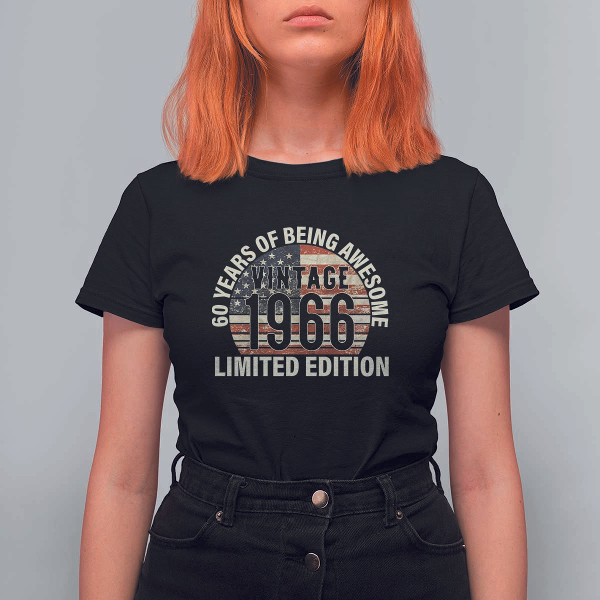 60th Birthday T Shirt For Women Vintage 1966 Limited Edition 60 Years Of Being Awesome American Flag - Wonder Print Shop