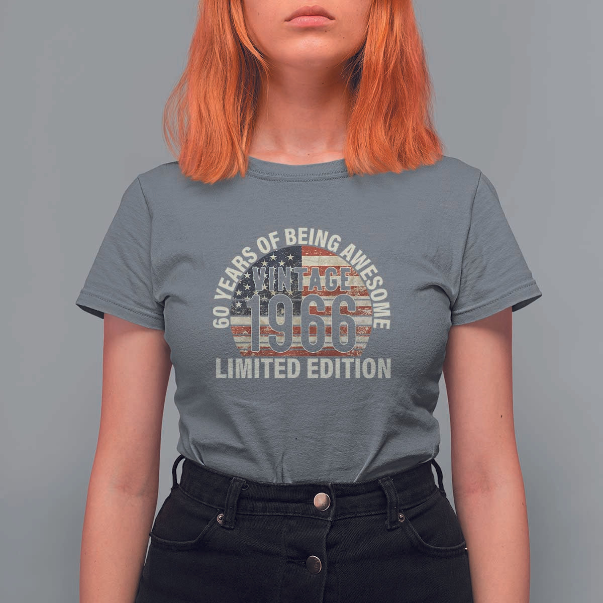 60th Birthday T Shirt For Women Vintage 1966 Limited Edition 60 Years Of Being Awesome American Flag - Wonder Print Shop