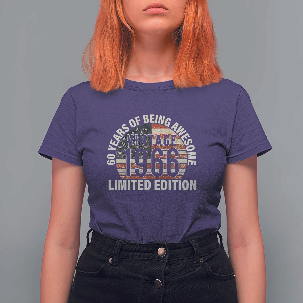 60th Birthday T Shirt For Women Vintage 1966 Limited Edition 60 Years Of Being Awesome American Flag - Wonder Print Shop