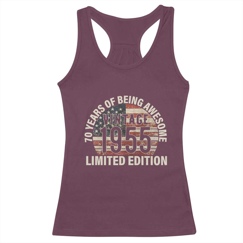 70th Birthday Racerback Tank Top Vintage 1955 Limited Edition 70 Years Of Being Awesome American Flag - Wonder Print Shop