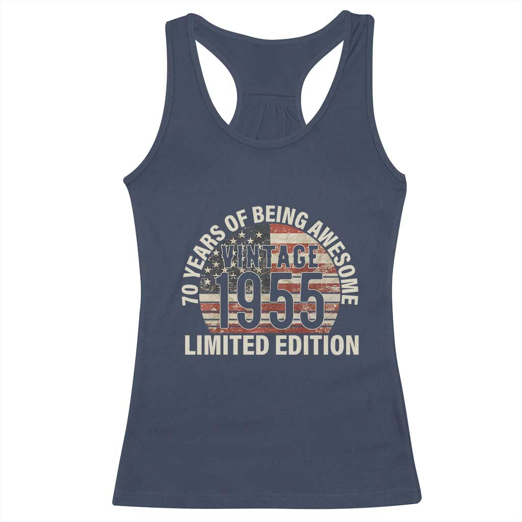 70th Birthday Racerback Tank Top Vintage 1955 Limited Edition 70 Years Of Being Awesome American Flag - Wonder Print Shop