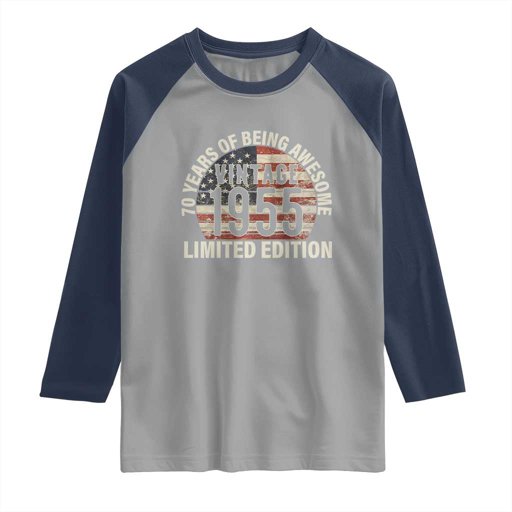70th Birthday Raglan Shirt Vintage 1955 Limited Edition 70 Years Of Being Awesome American Flag - Wonder Print Shop