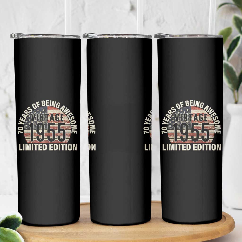 70th Birthday Skinny Tumbler Vintage 1955 Limited Edition 70 Years Of Being Awesome American Flag - Wonder Print Shop