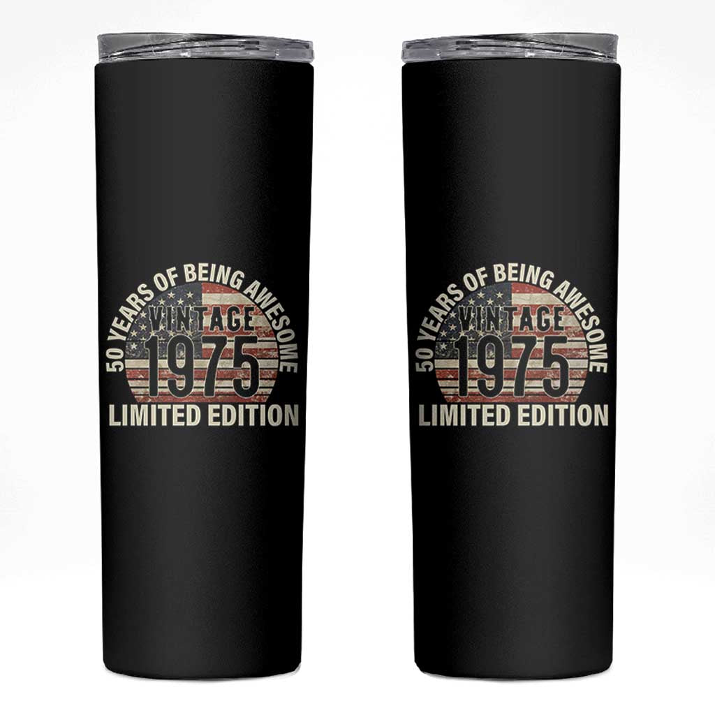 50th Birthday Skinny Tumbler Vintage 1975 Limited Edition 50 Years Of Being Awesome American Flag - Wonder Print Shop