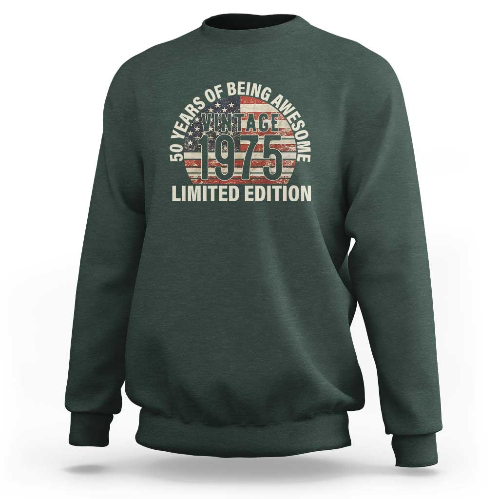 50th Birthday Sweatshirt Vintage 1975 Limited Edition 50 Years Of Being Awesome American Flag - Wonder Print Shop