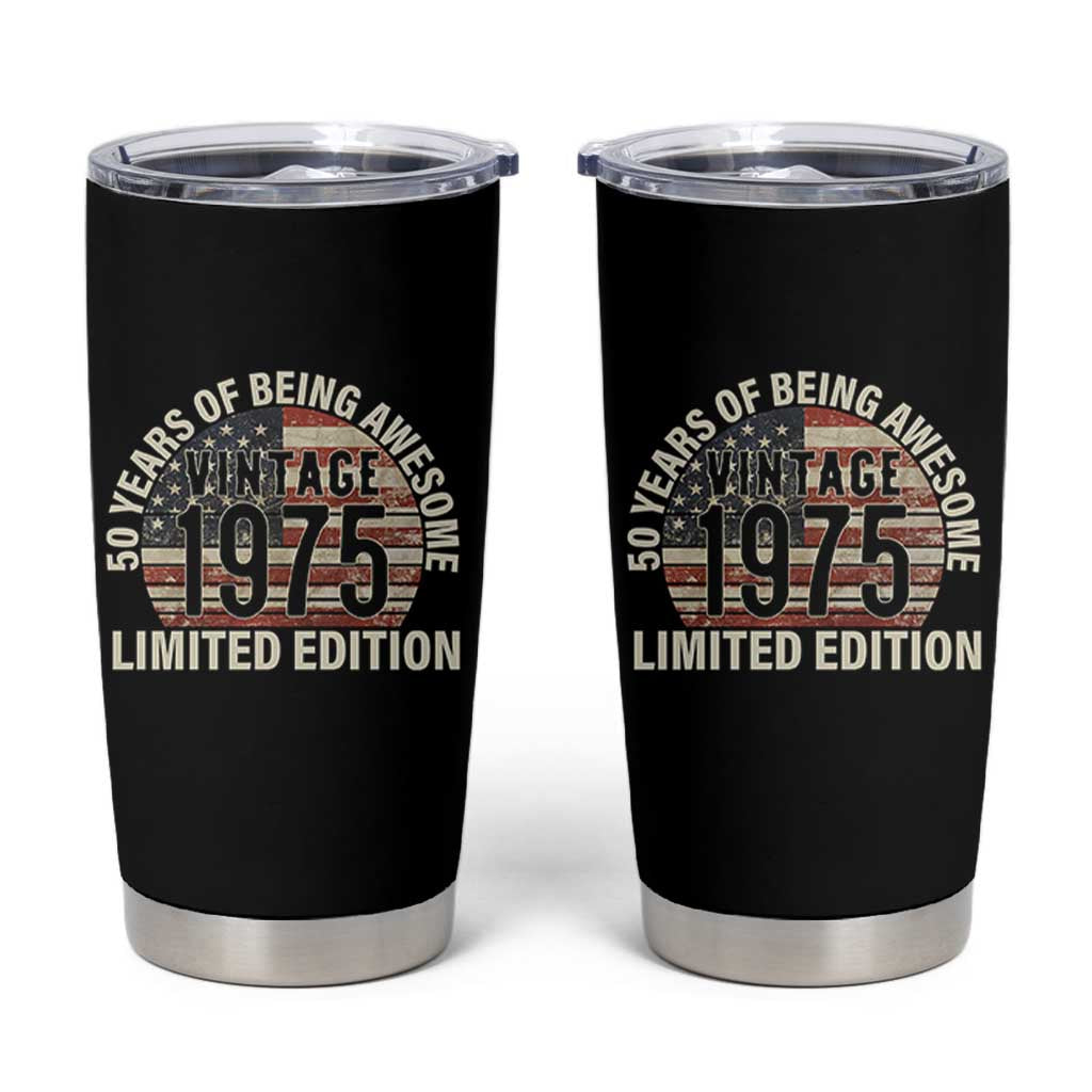 50th Birthday Tumbler Cup Vintage 1975 Limited Edition 50 Years Of Being Awesome American Flag - Wonder Print Shop