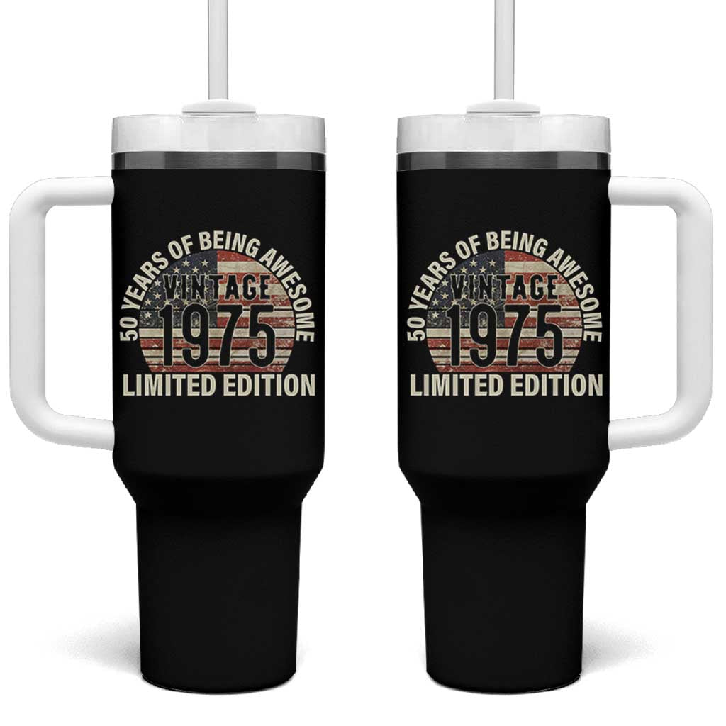50th Birthday Tumbler With Handle Vintage 1975 Limited Edition 50 Years Of Being Awesome American Flag - Wonder Print Shop