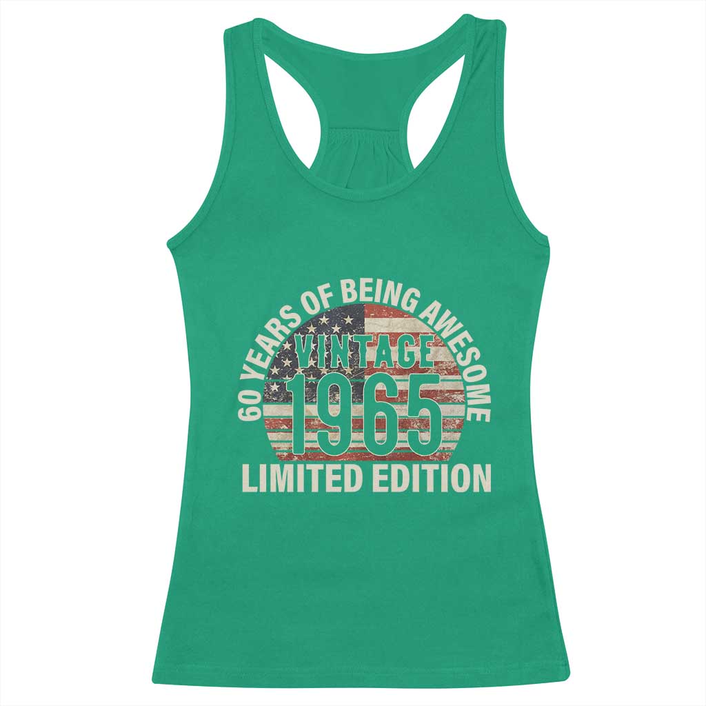 60th Birthday Racerback Tank Top Vintage 1965 Limited Edition 60 Years Of Being Awesome American Flag - Wonder Print Shop