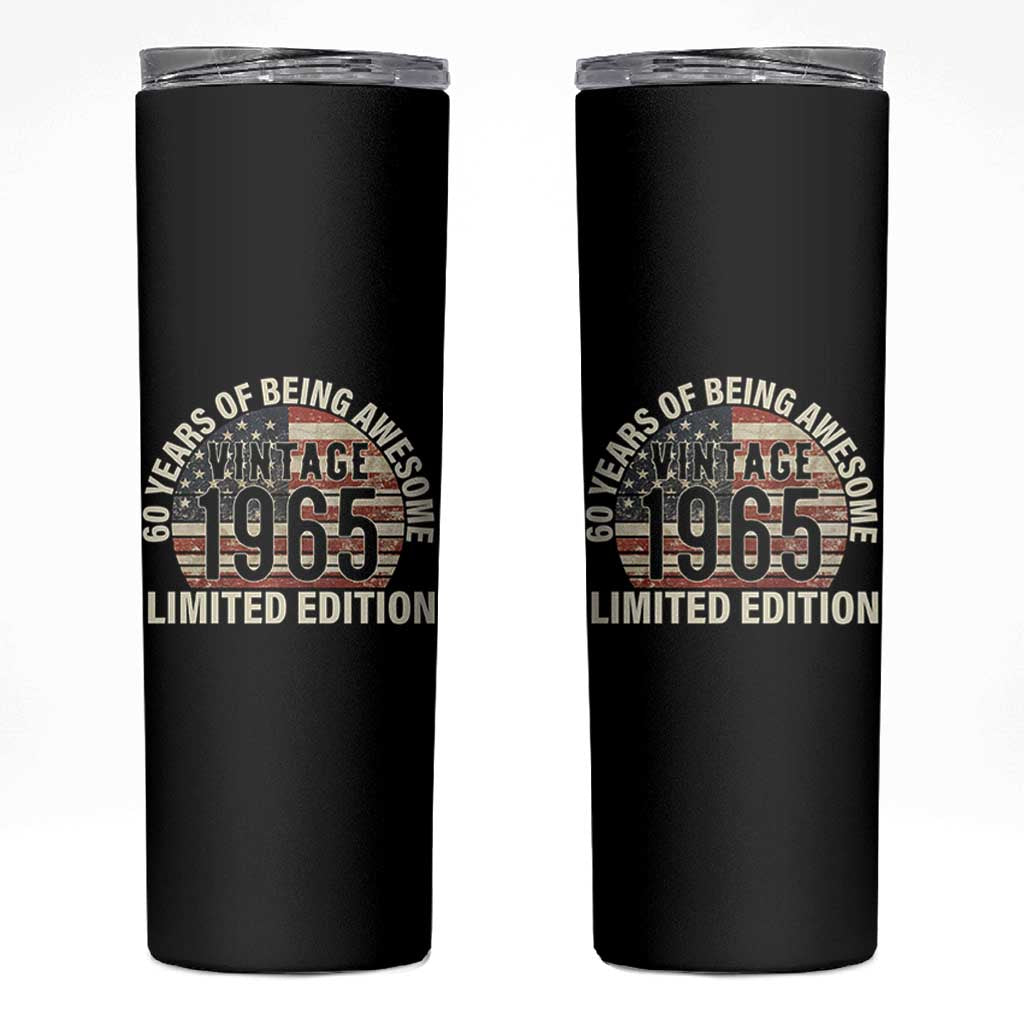 60th Birthday Skinny Tumbler Vintage 1965 Limited Edition 60 Years Of Being Awesome American Flag - Wonder Print Shop