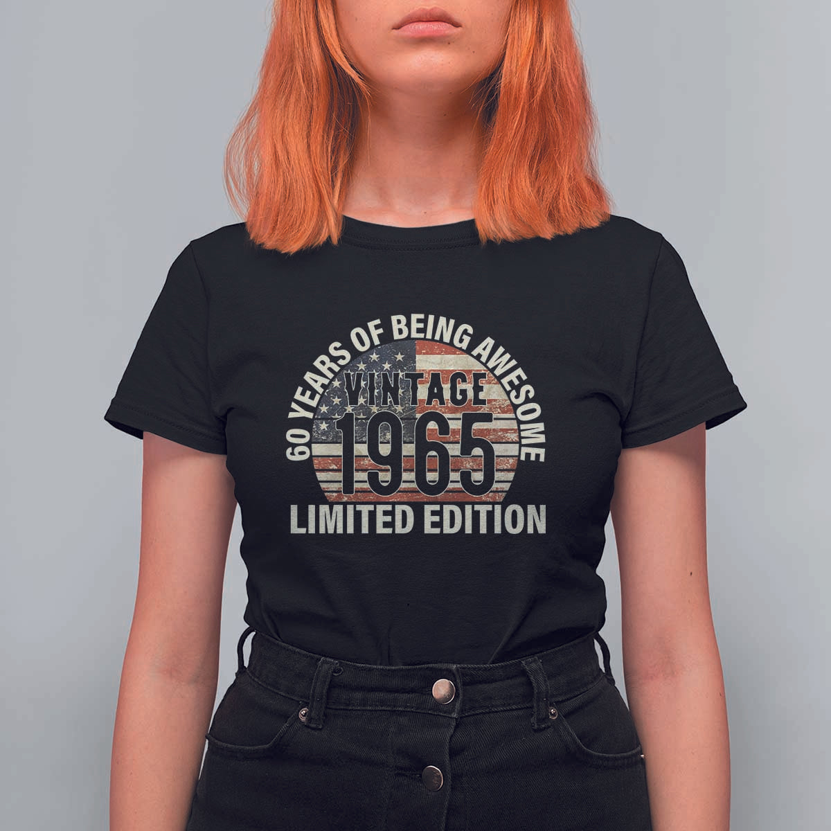 60th Birthday T Shirt For Women Vintage 1965 Limited Edition 60 Years Of Being Awesome American Flag - Wonder Print Shop