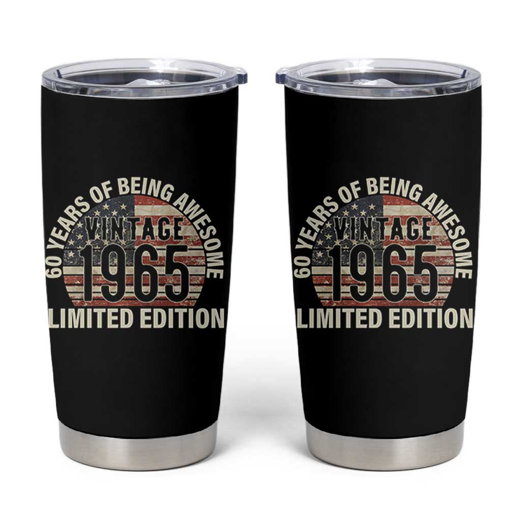 60th Birthday Tumbler Cup Vintage 1965 Limited Edition 60 Years Of Being Awesome American Flag - Wonder Print Shop