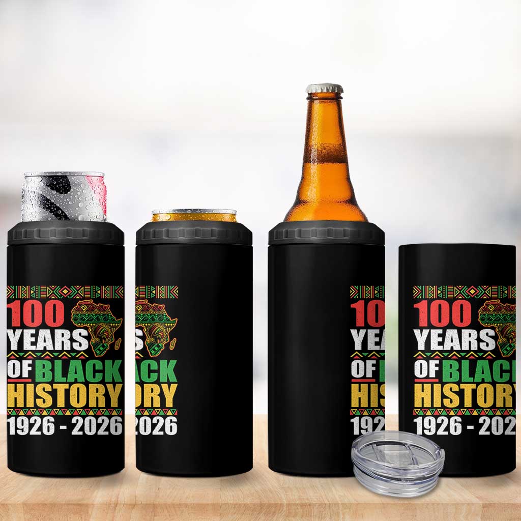 100 Years Of Black History 1926 2026 Centennial 4 in 1 Can Cooler Tumbler Africa Map