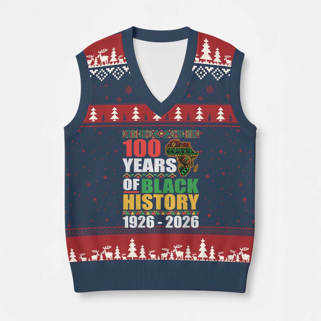 100 Years Of Black History 1926 2026 Centennial V-Neck Knit Sweater Vest Africa Map