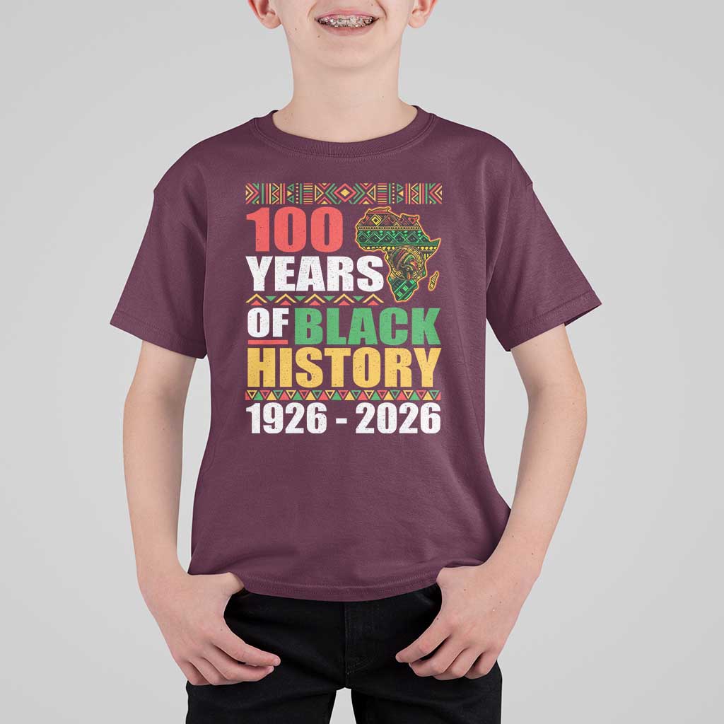 100 Years Of Black History 1926 2026 Centennial T Shirt For Kid Africa Map