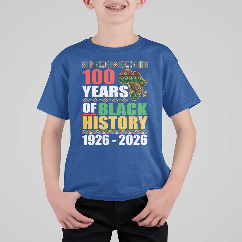 100 Years Of Black History 1926 2026 Centennial T Shirt For Kid Africa Map