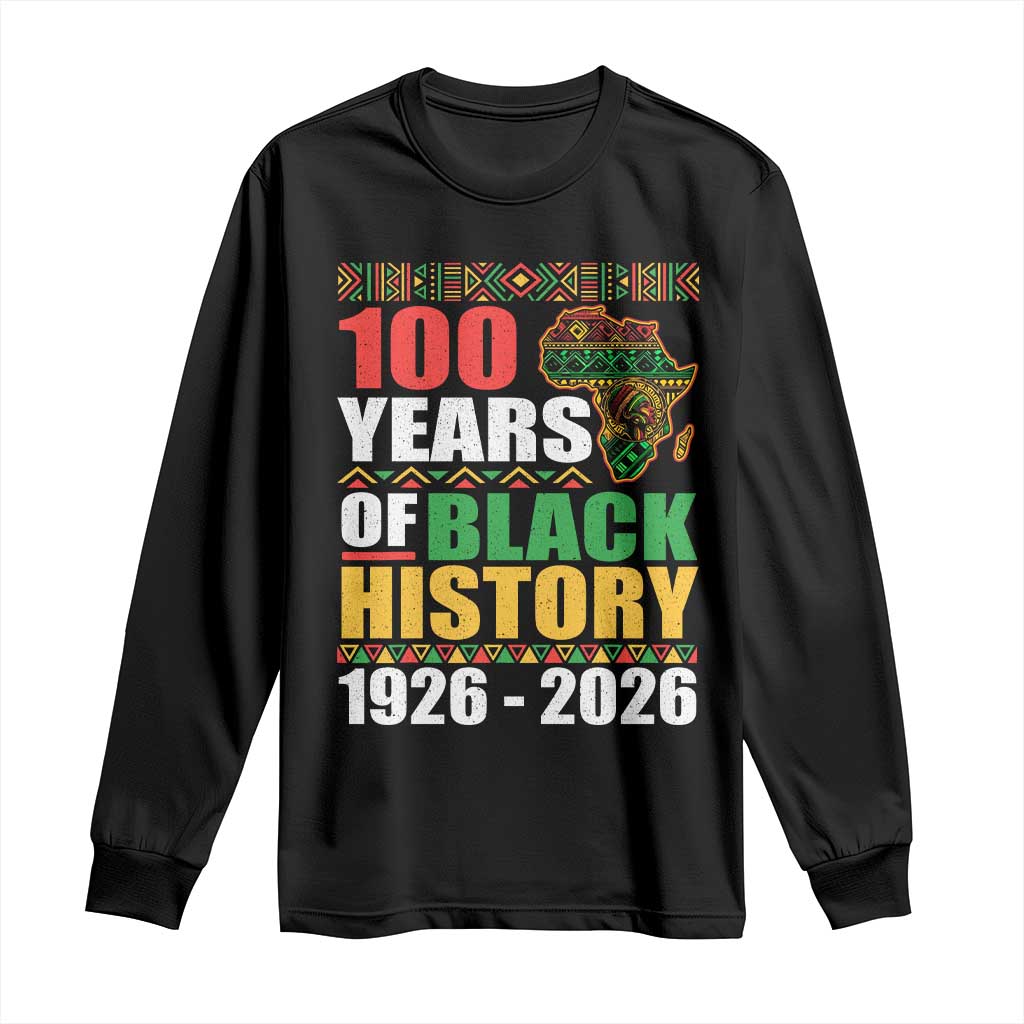 100 Years Of Black History 1926 2026 Centennial Long Sleeve Shirt Africa Map