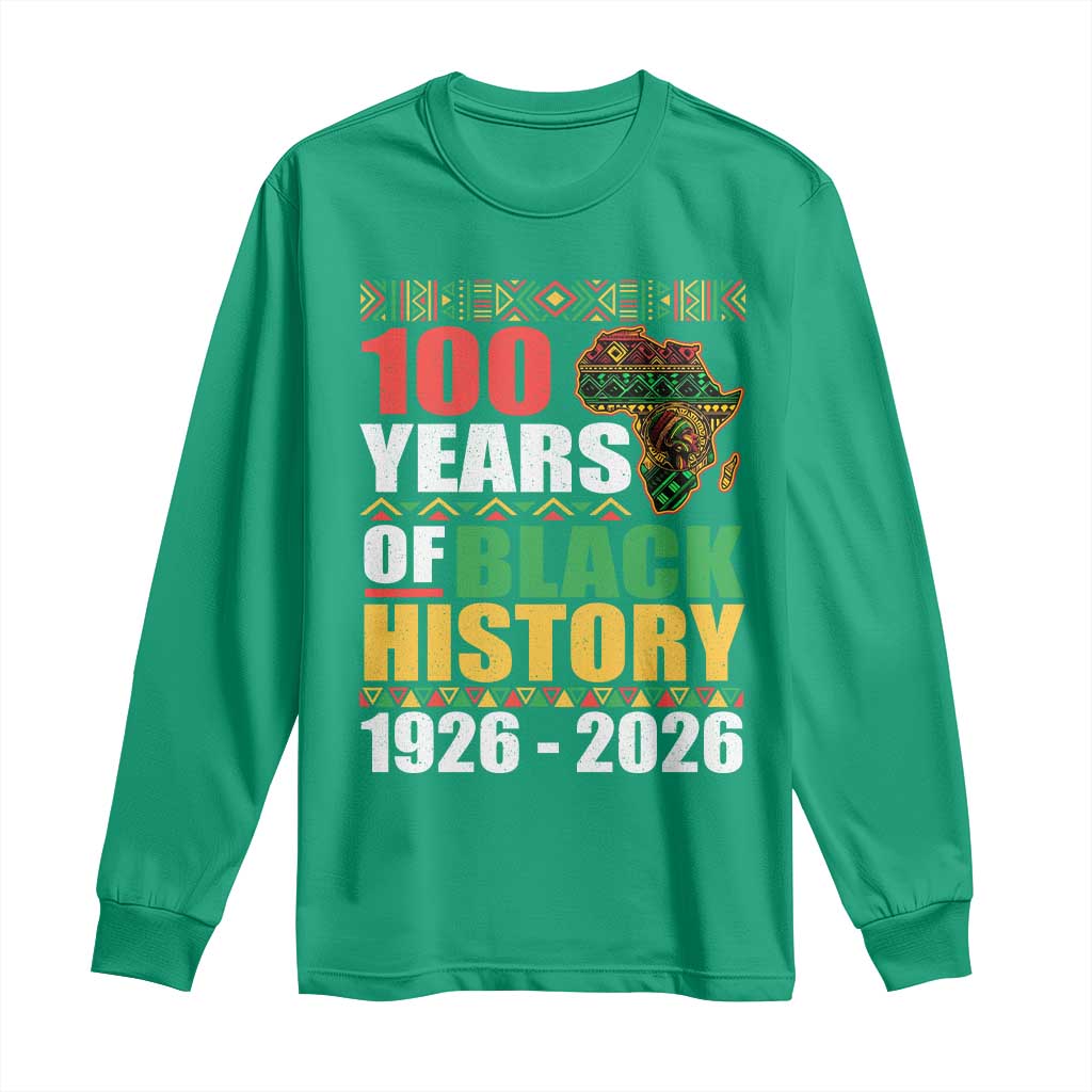 100 Years Of Black History 1926 2026 Centennial Long Sleeve Shirt Africa Map